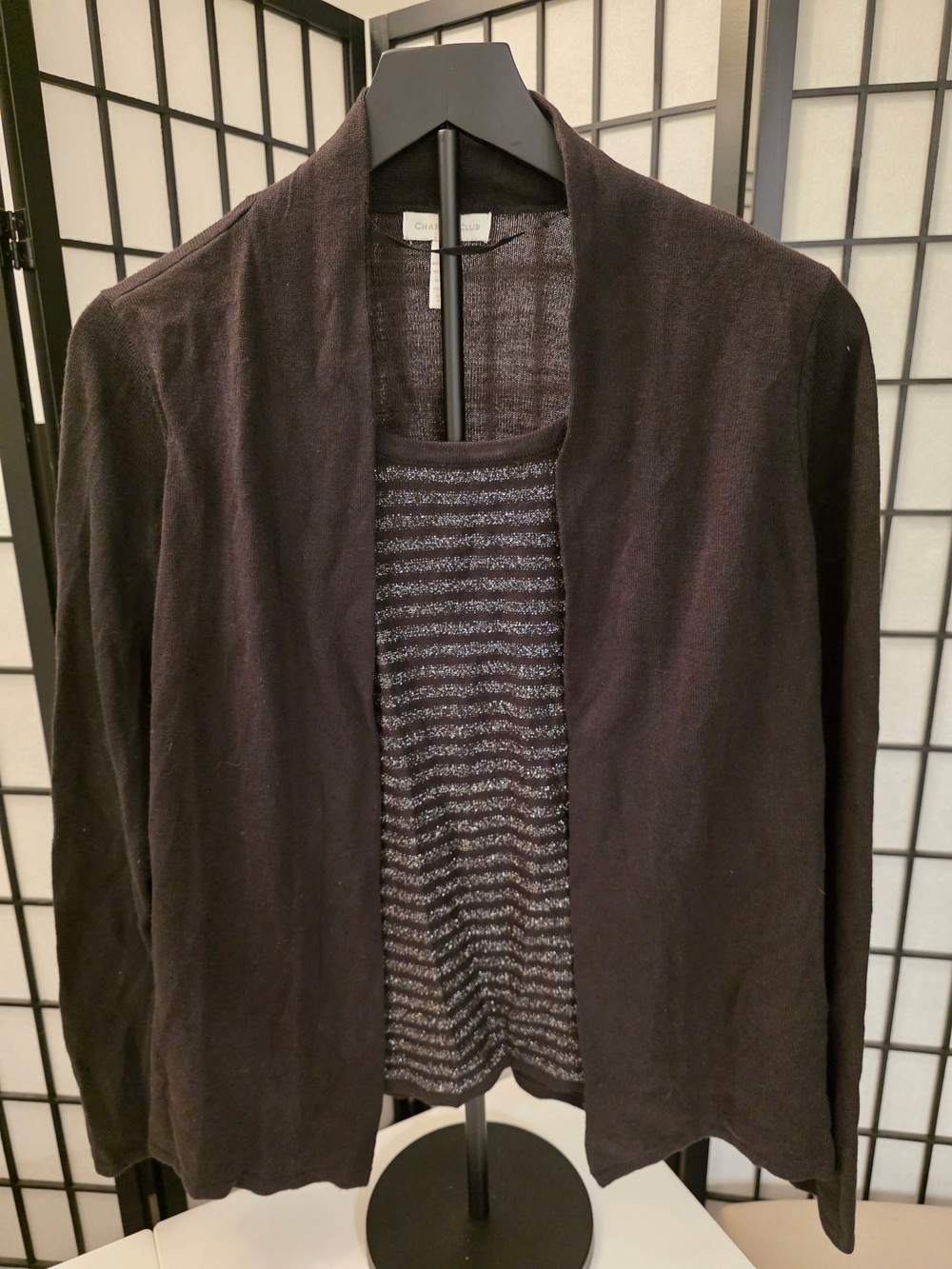 Charter Club Women's Black Open-Front Knit Sweater Jacket ~ Size Medium